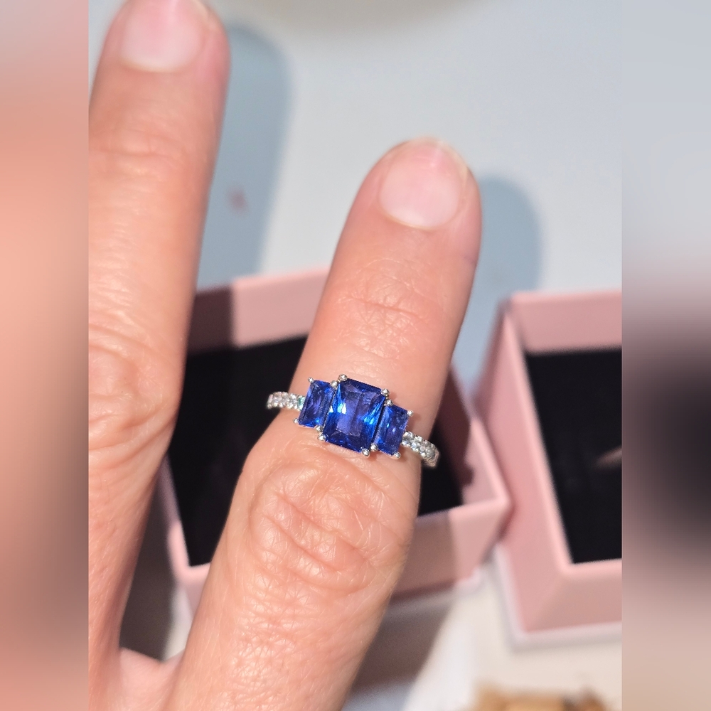 Pandora Blue Rectangular Three Stone Sparkling Ri… - image 3